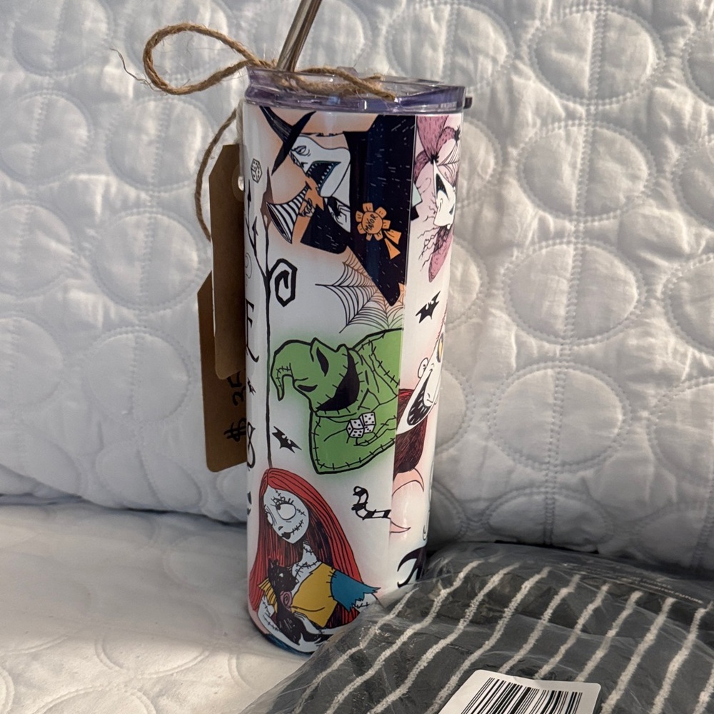 Nightmare Before Christmas Handcrafted Tumbler and Striped Kitchen Towel Set - Picture 2 of 5